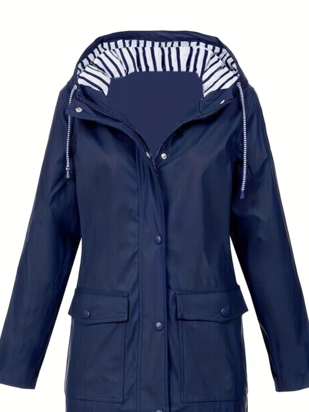 Navy Hooded Raincoat Jacket - Women